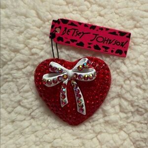 Betsey Johnson Glittering Red Heart with White Bow